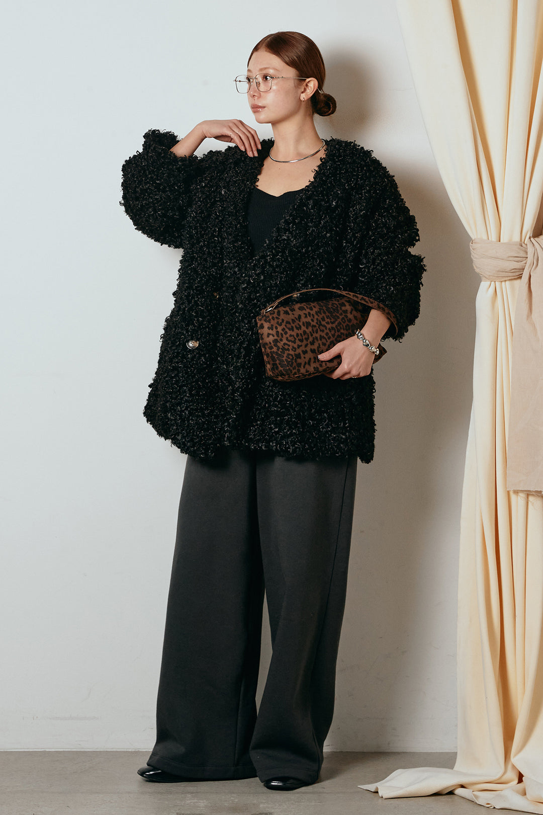 [SET]シープライクファージャケット+裏起毛スウェットワイドパンツ(2set)