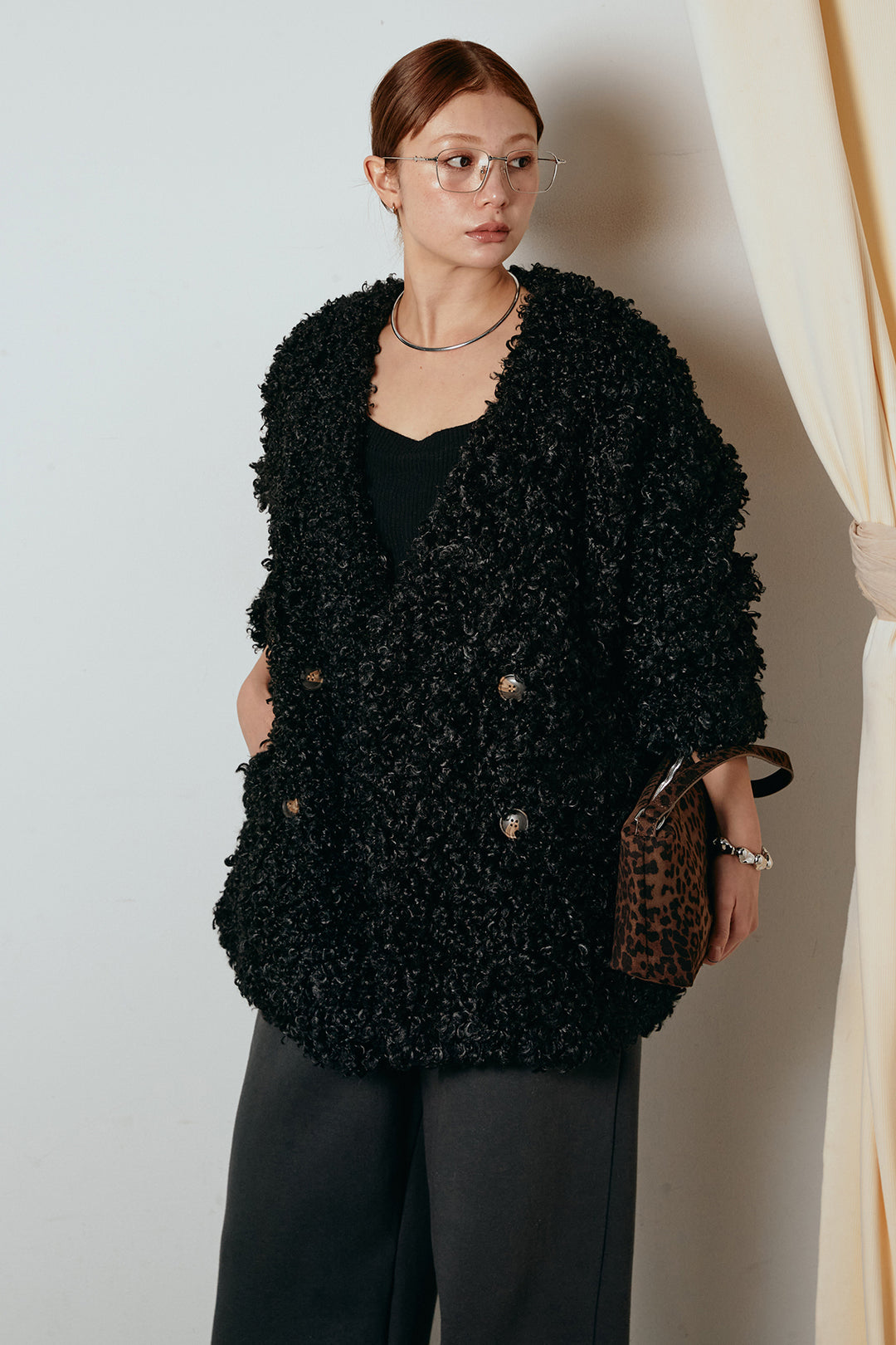 [SET]シープライクファージャケット+裏起毛スウェットワイドパンツ(2set)