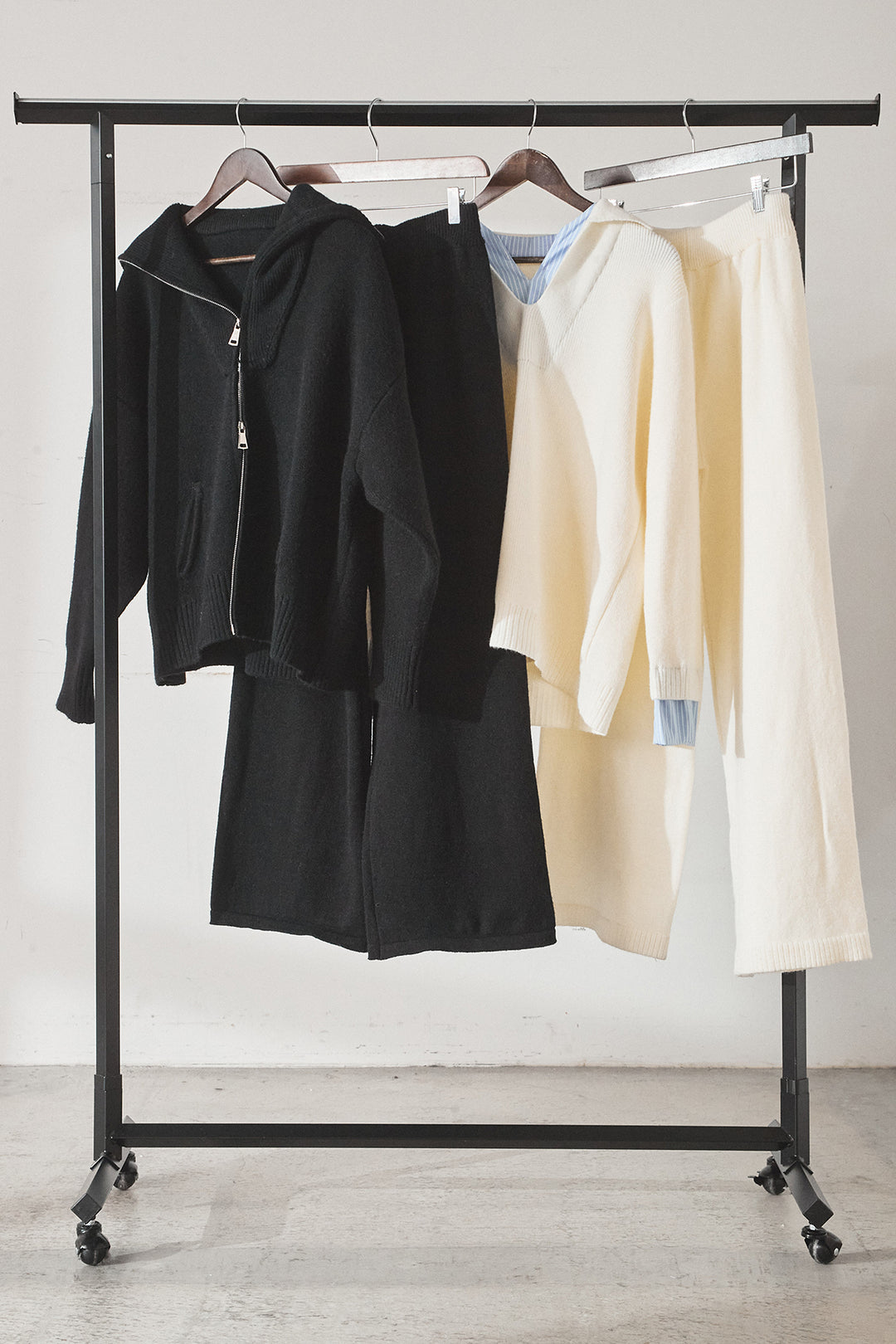 【着回しセット】[SET]ビッグカラーダブルジップニットSETUP+ストライプドッキングニットポロSETUP(2set)