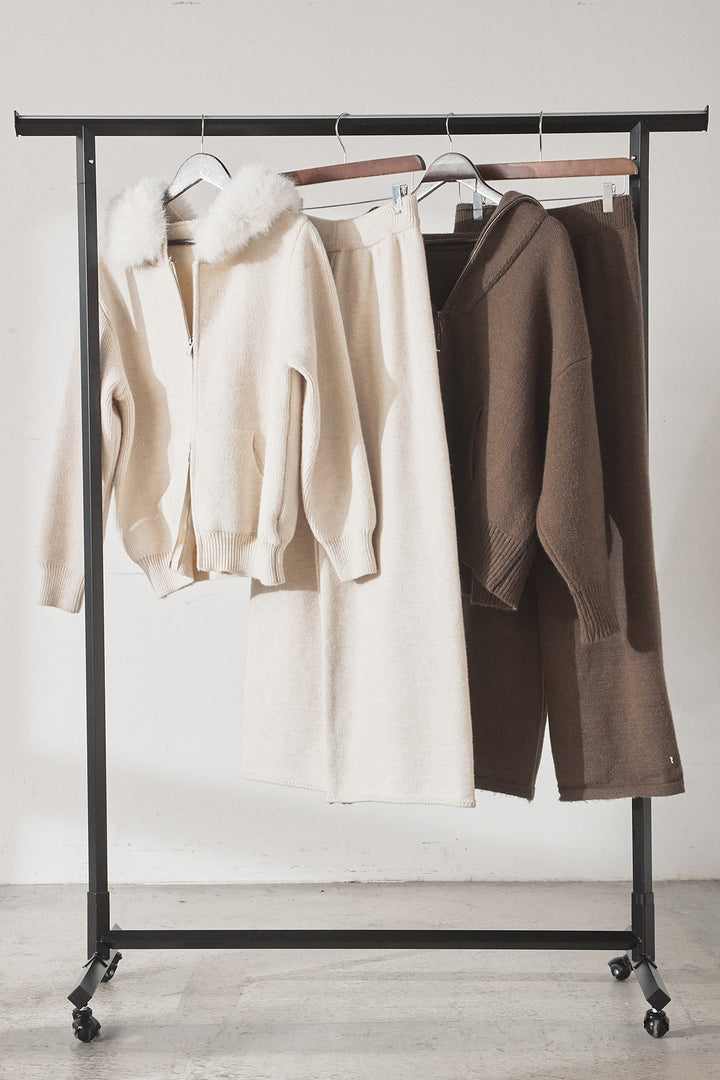 【着回しセット】[SET]ファー付きフーディーニットSETUP+ビッグカラーダブルジップニットSETUP(2set)