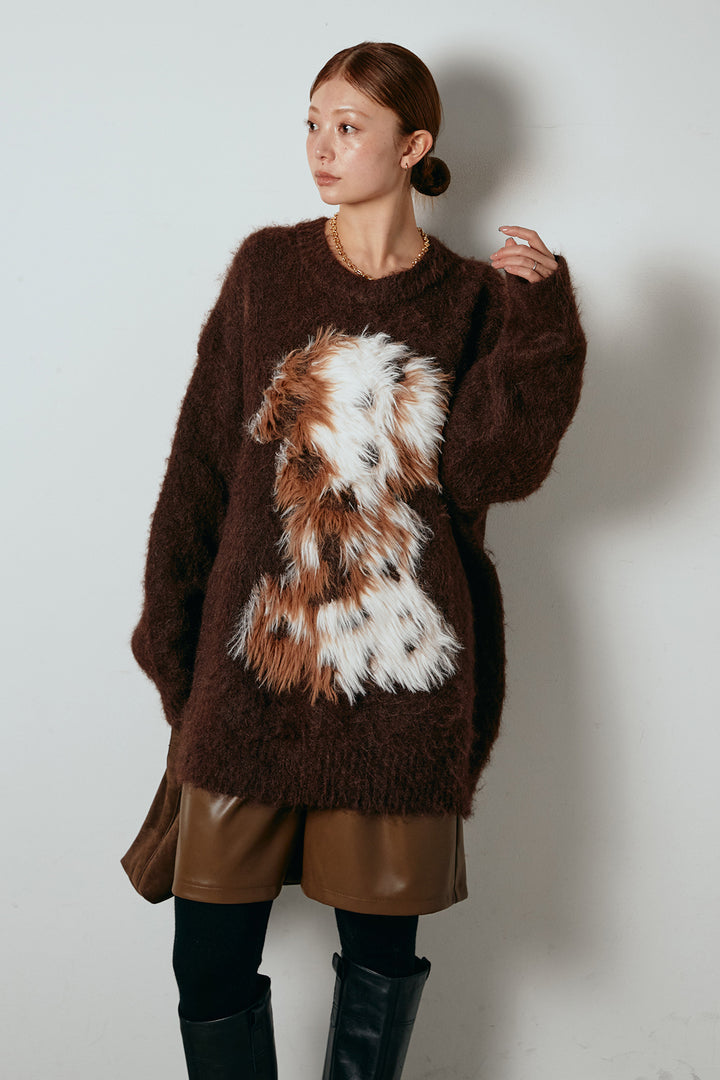 [SET]シャギーニュアンスアニマルニット+ストレッチエコレザーバミューダパンツ(2set)