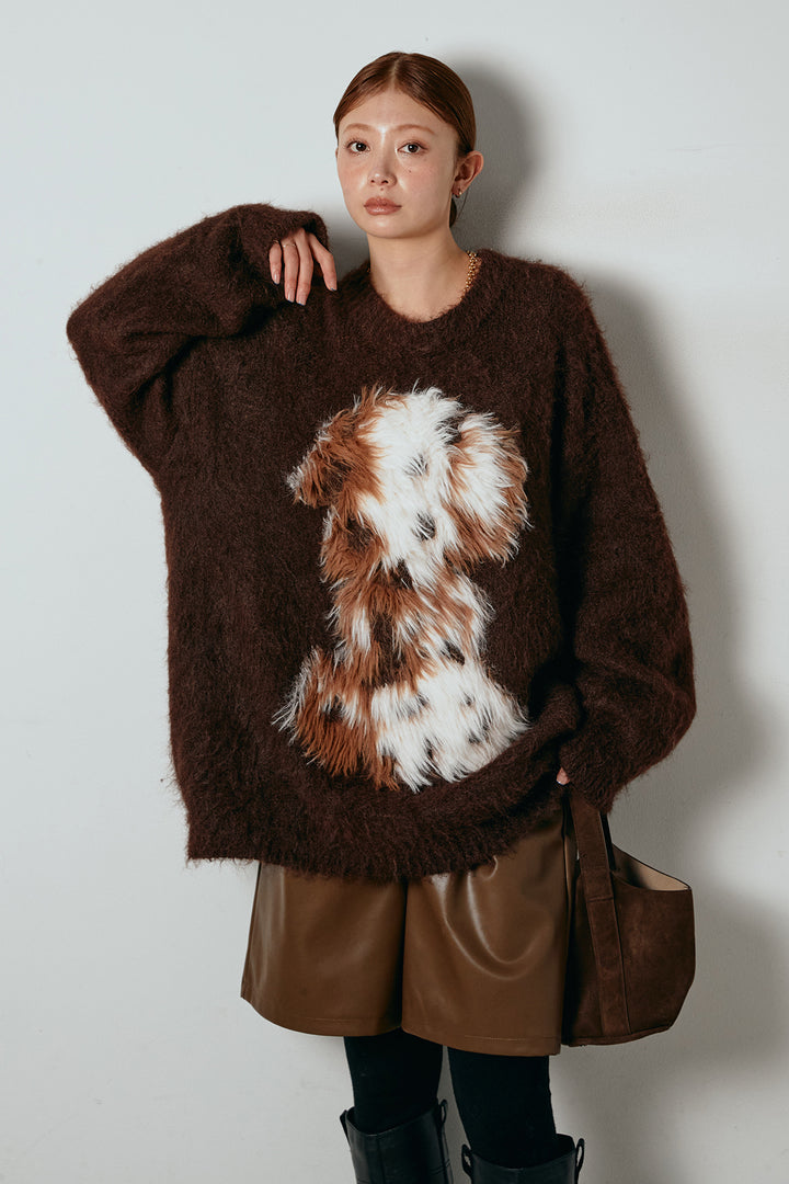 [SET]シャギーニュアンスアニマルニット+ストレッチエコレザーバミューダパンツ(2set)