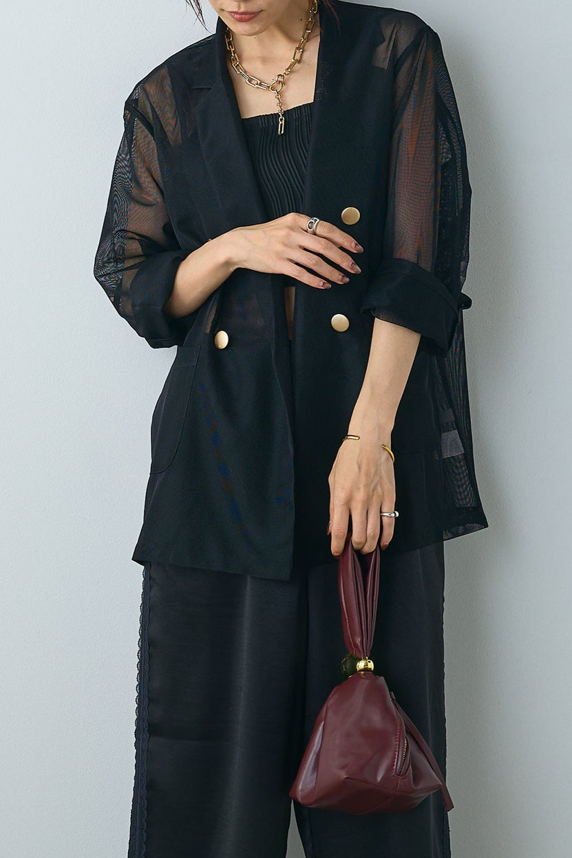 SET]シアーダブルテーラードジャケット+ウェーブパイピング