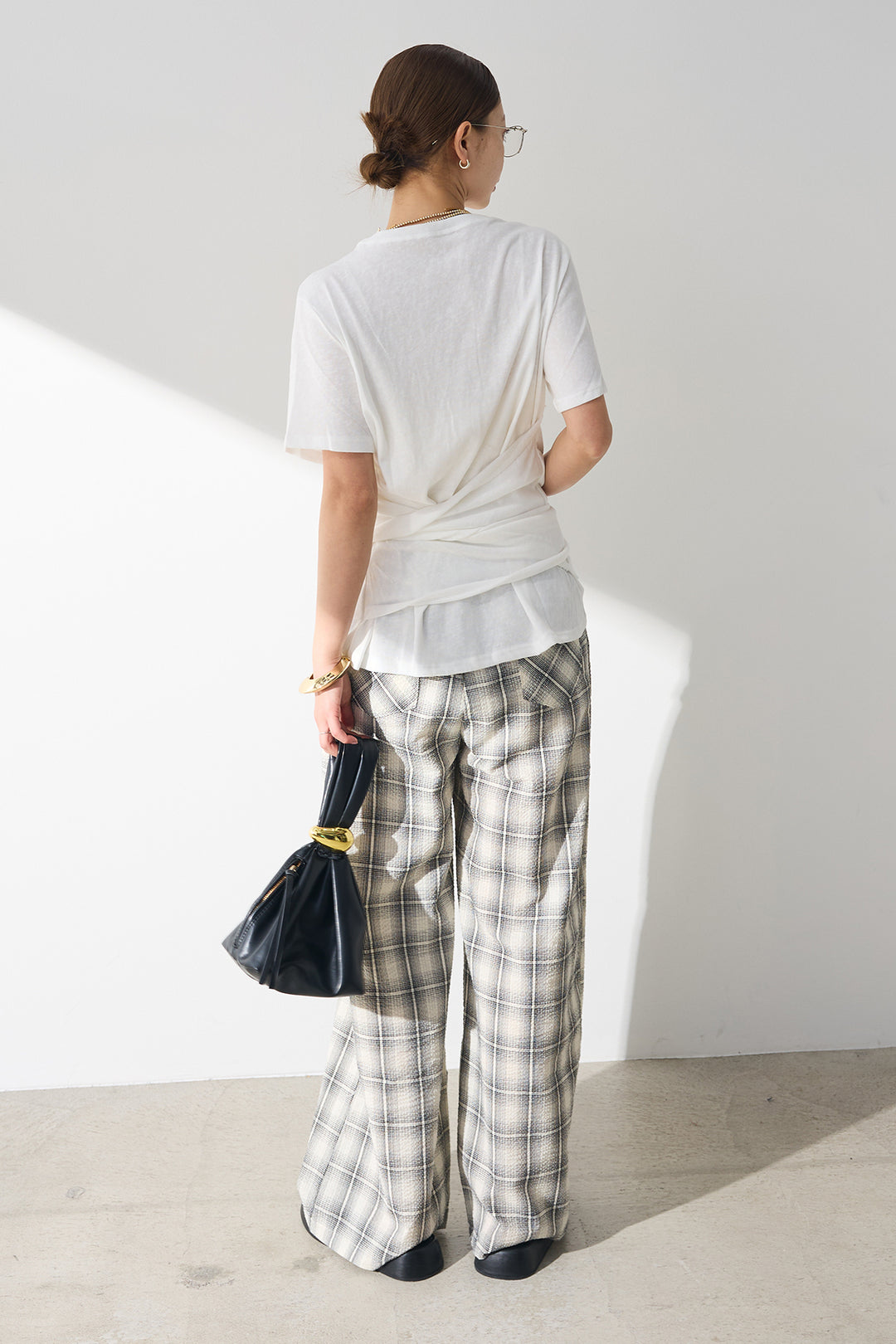 [SET]フロントタイTシャツ+タータンチェックワイドパンツ(2set)