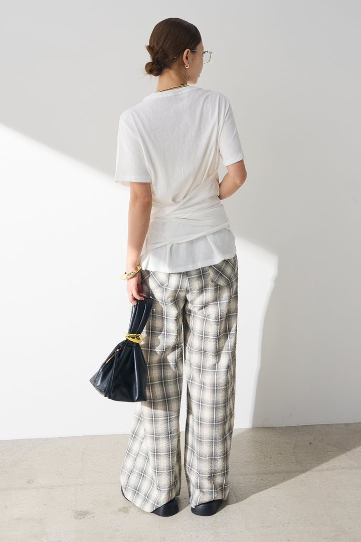 [SET]フロントタイTシャツ+タータンチェックワイドパンツ(2set)