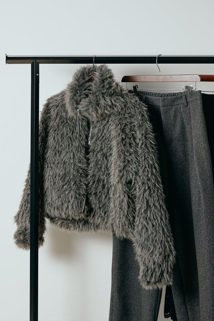 【着回しセット】[SET]ミックスシープファースタンドブルゾン+花柄刺繍ベロアフレアスカート+フェイクウールタックトラウザーズパンツ(3set)