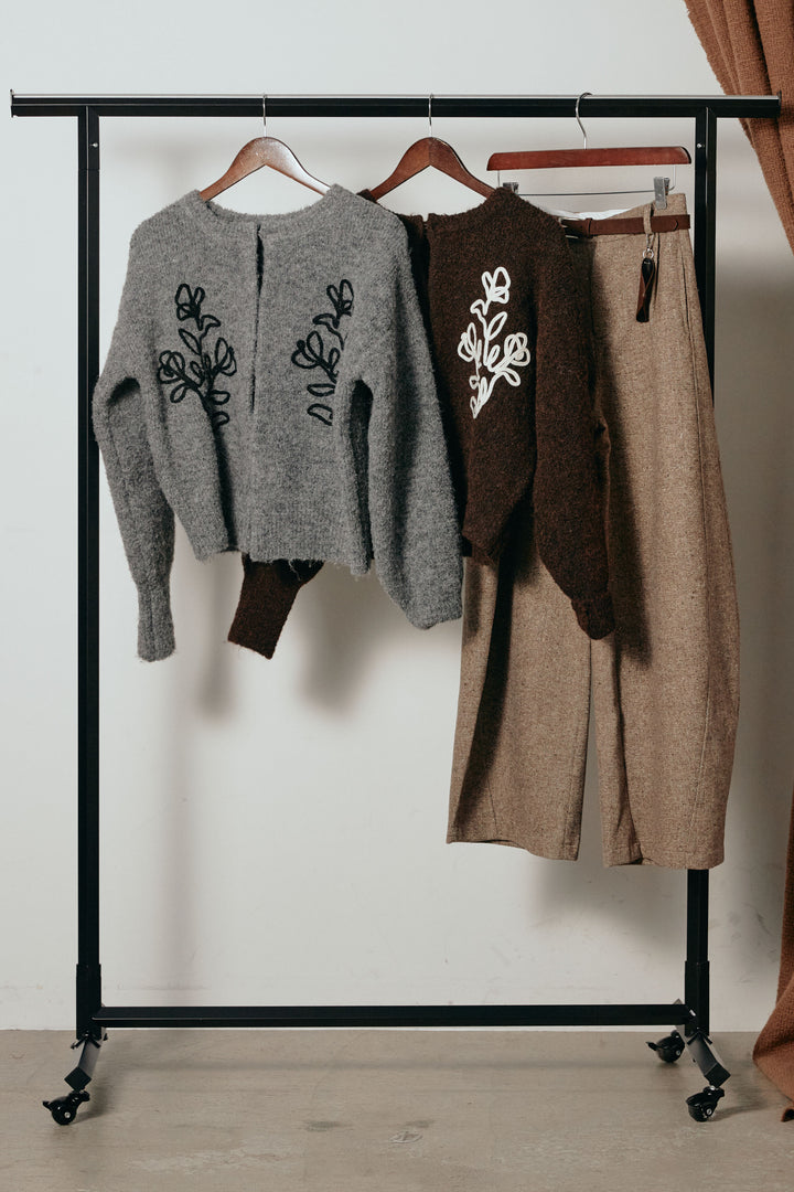 【着回しセット】[SET]テープ刺繍ニットカーディガン+テープ刺繍ニットカーディガン+ベルト付きネップツイードカーブパンツ(3set)