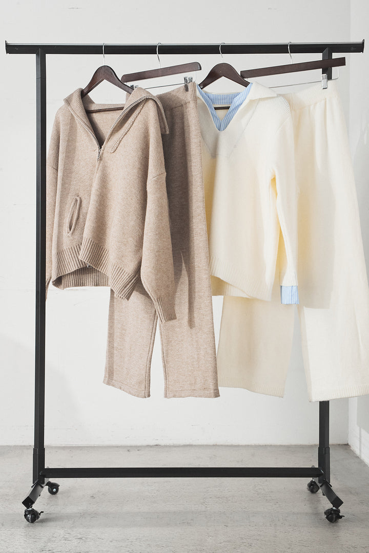 【着回しセット】[SET]ビッグカラーダブルジップニットSETUP+ストライプドッキングニットポロSETUP(2set)