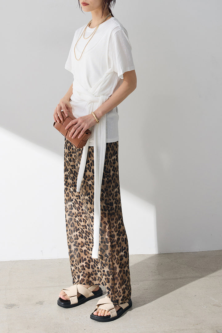 [SET]フロントタイTシャツ+レオパード柄ストレートスカート(2set)