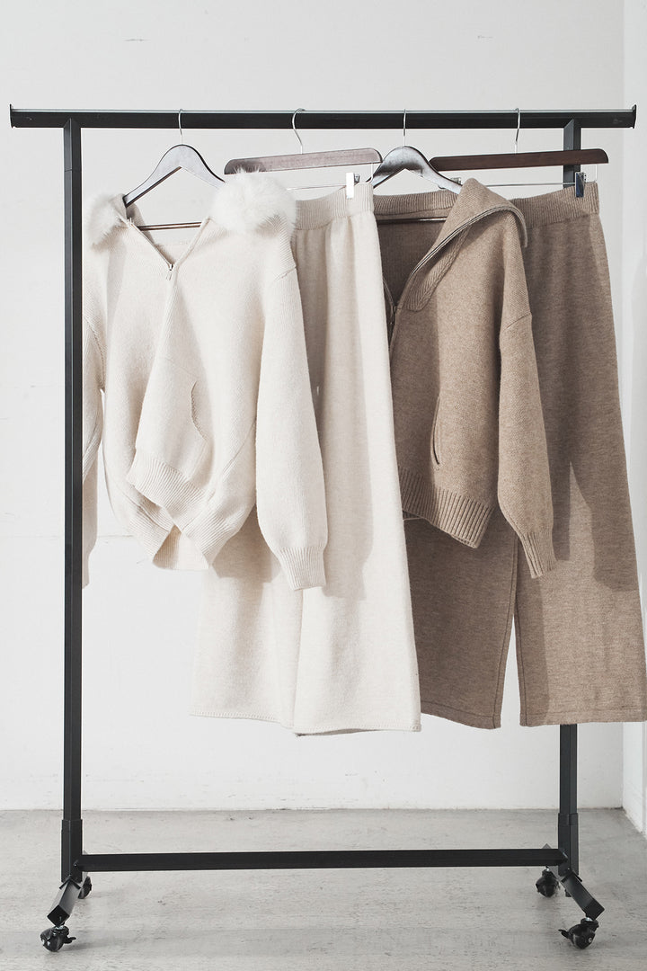 【着回しセット】[SET]ファー付きフーディーニットSETUP+ビッグカラーダブルジップニットSETUP(2set)