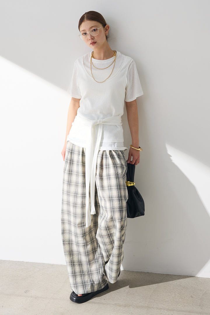 [SET]フロントタイTシャツ+タータンチェックワイドパンツ(2set)