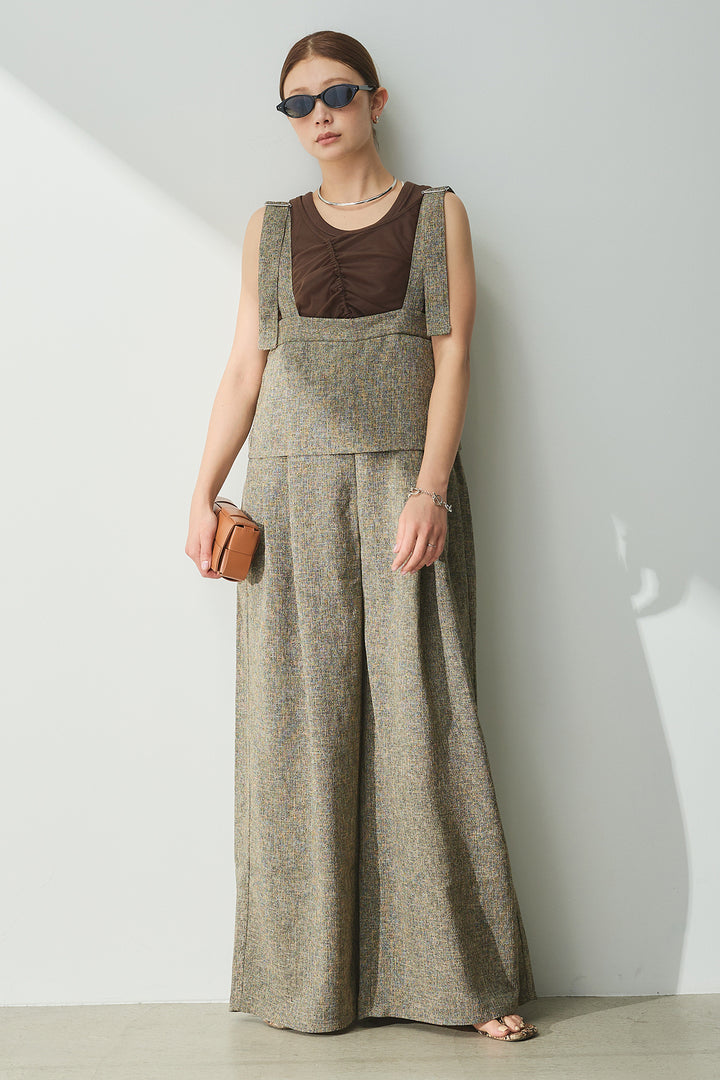 [SET]シャーリングシアータンクxリブタンクSET+ツイードライクケープサロペット(2set)