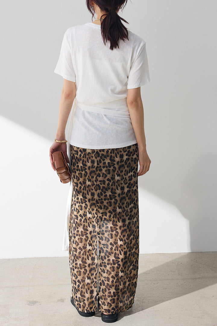 [SET]フロントタイTシャツ+レオパード柄ストレートスカート(2set)