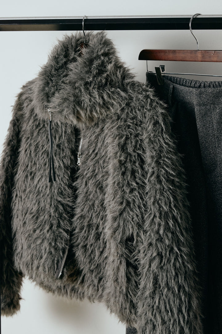 【着回しセット】[SET]ミックスシープファースタンドブルゾン+花柄刺繍ベロアフレアスカート+フェイクウールタックトラウザーズパンツ(3set)