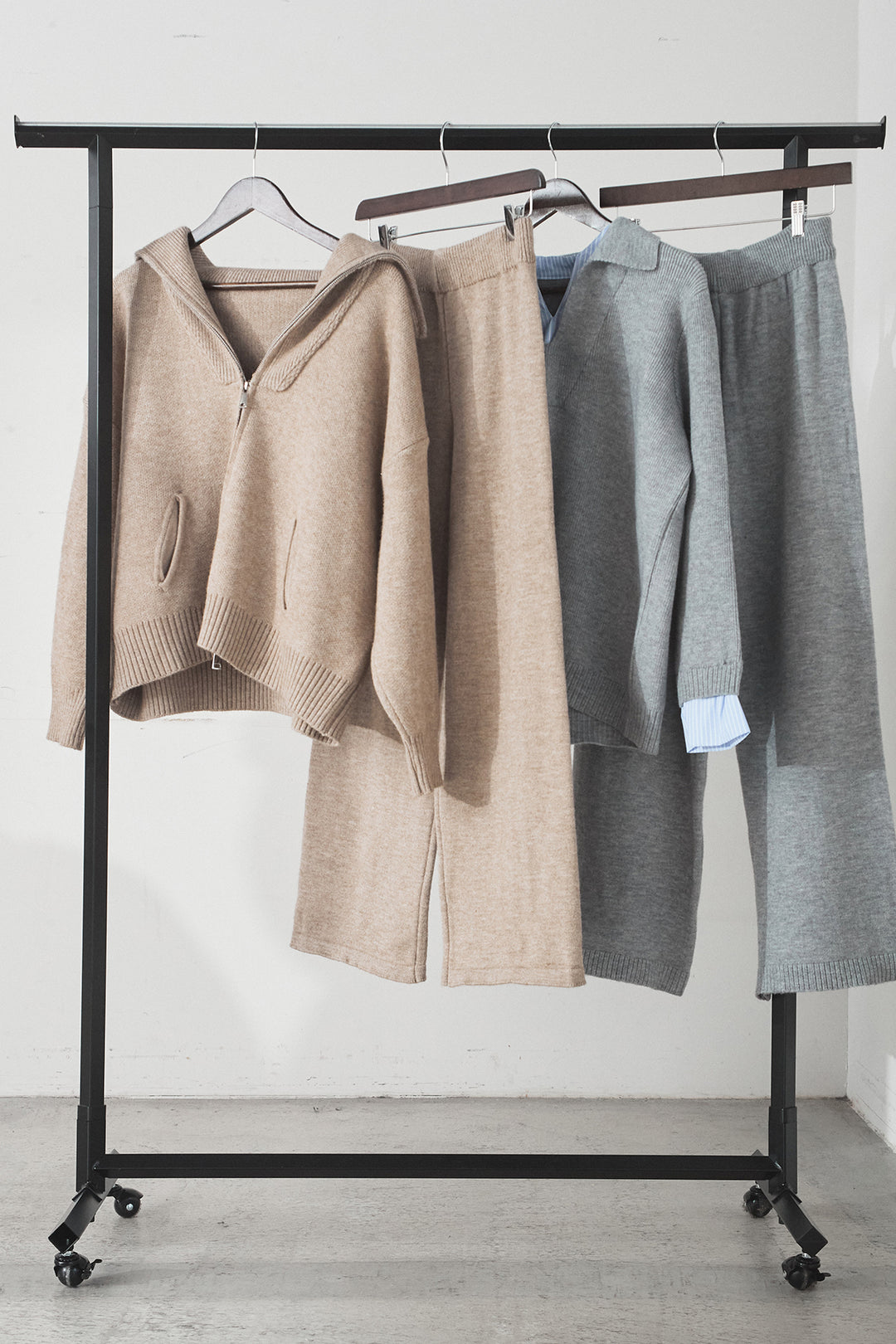 【着回しセット】[SET]ビッグカラーダブルジップニットSETUP+ストライプドッキングニットポロSETUP(2set)