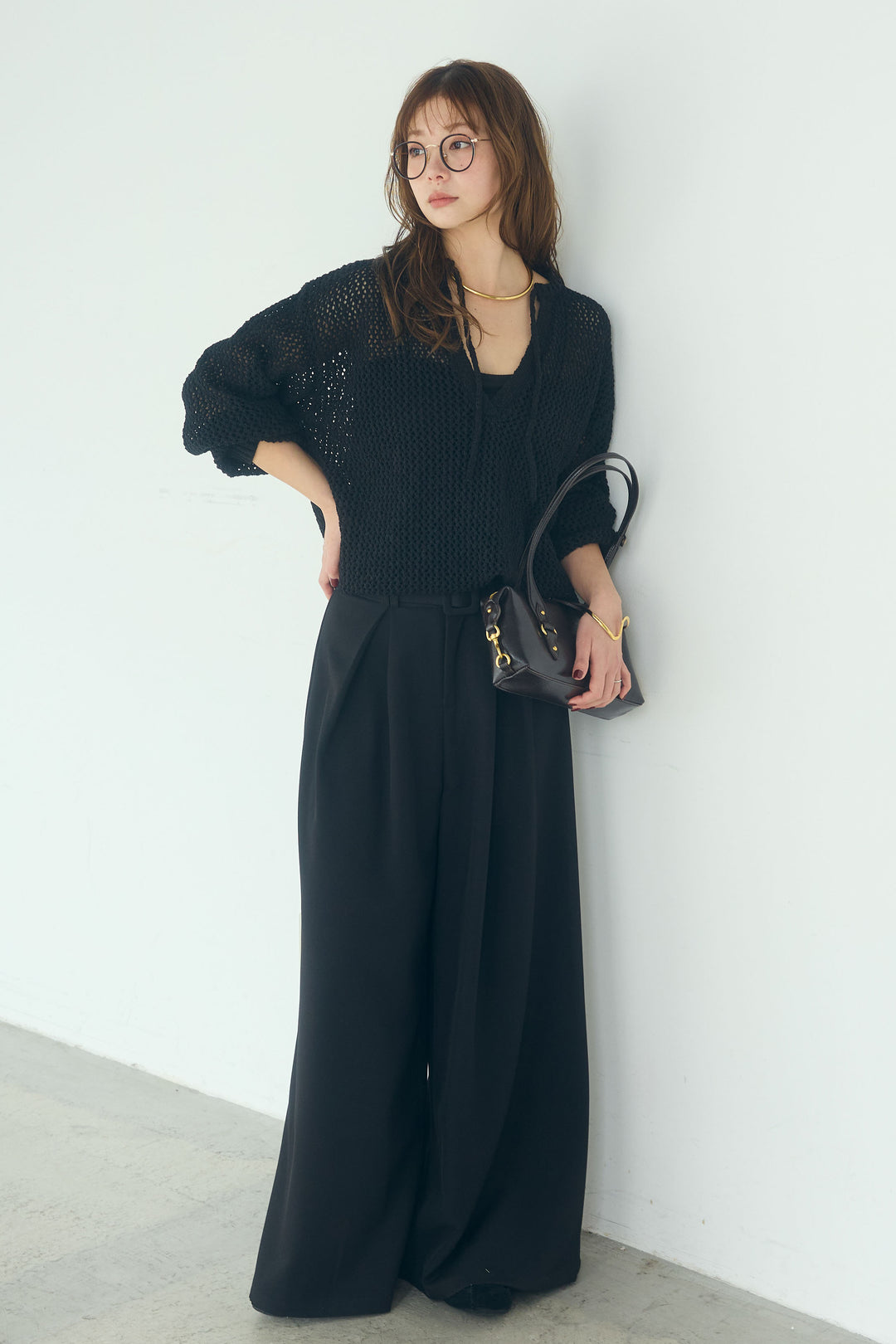 【即納】ミックスメッシュキーネックプルオーバー