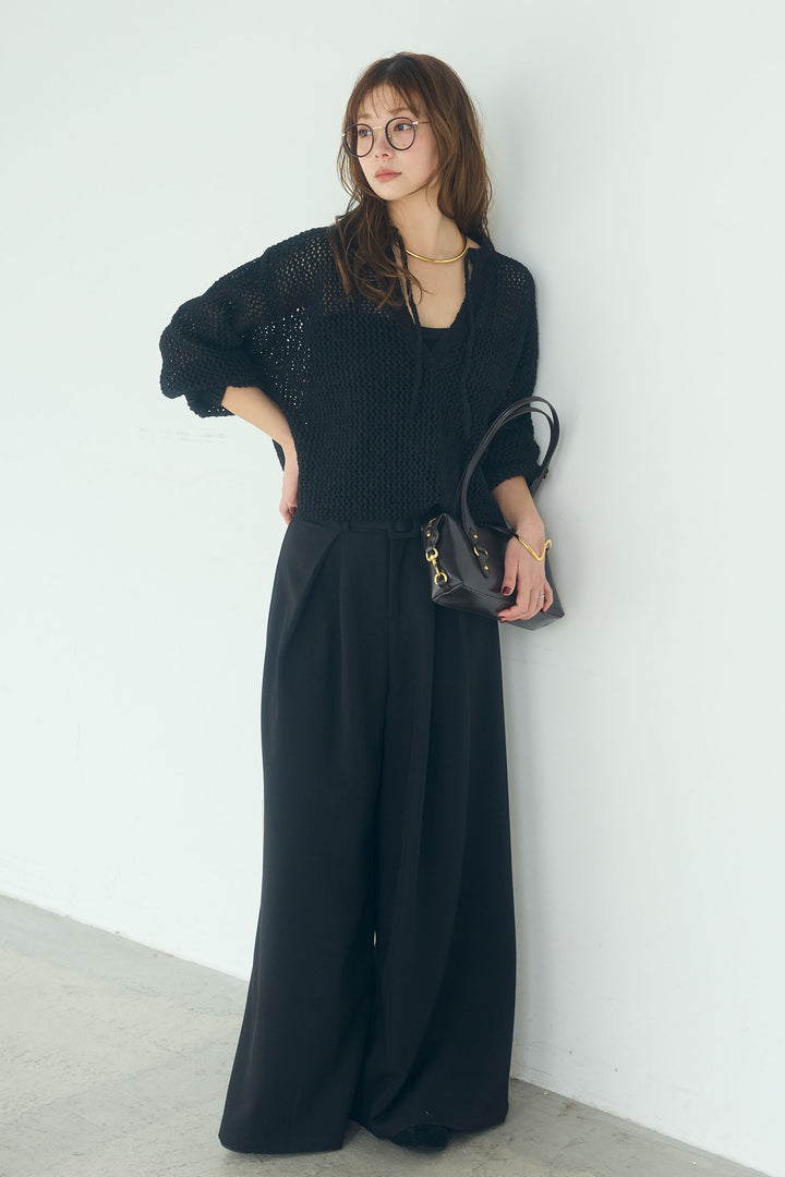 【即納】ミックスメッシュキーネックプルオーバー