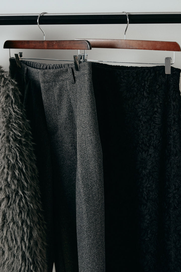 【着回しセット】[SET]ミックスシープファースタンドブルゾン+花柄刺繍ベロアフレアスカート+フェイクウールタックトラウザーズパンツ(3set)