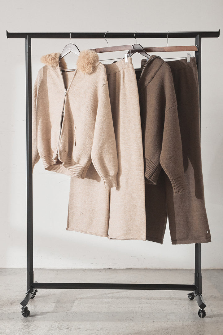 【着回しセット】[SET]ファー付きフーディーニットSETUP+ビッグカラーダブルジップニットSETUP(2set)