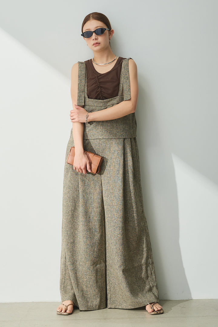 [SET]シャーリングシアータンクxリブタンクSET+ツイードライクケープサロペット(2set)