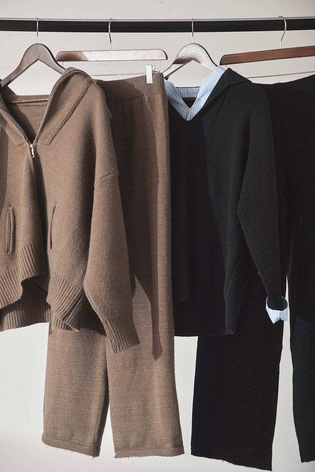 【着回しセット】[SET]ビッグカラーダブルジップニットSETUP+ストライプドッキングニットポロSETUP(2set)