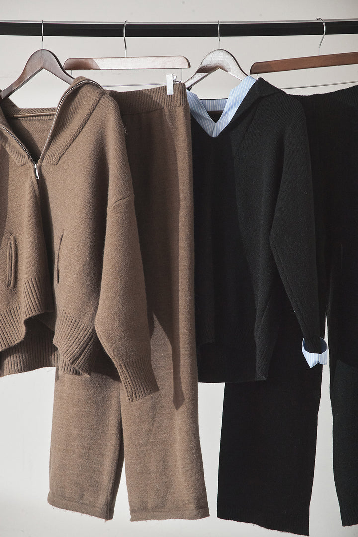 【着回しセット】[SET]ビッグカラーダブルジップニットSETUP+ストライプドッキングニットポロSETUP(2set)