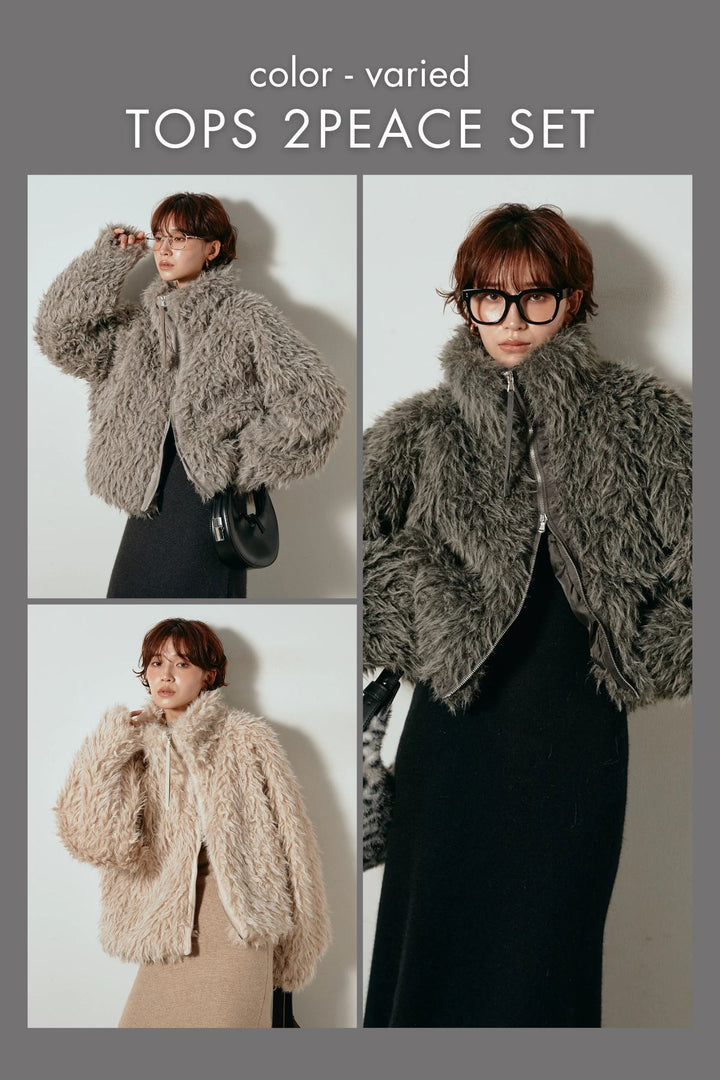 【着回しセット】[SET]ミックスシープファースタンドブルゾン+ミックスシープファースタンドブルゾン(2set)