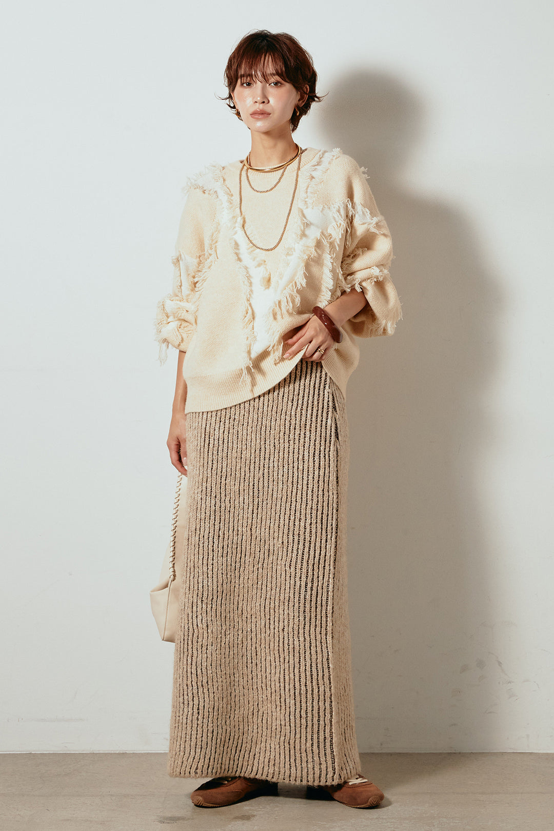 [SET]シャギージャガードニットトップス+アルパカタッチニットタイトスカート(2set)