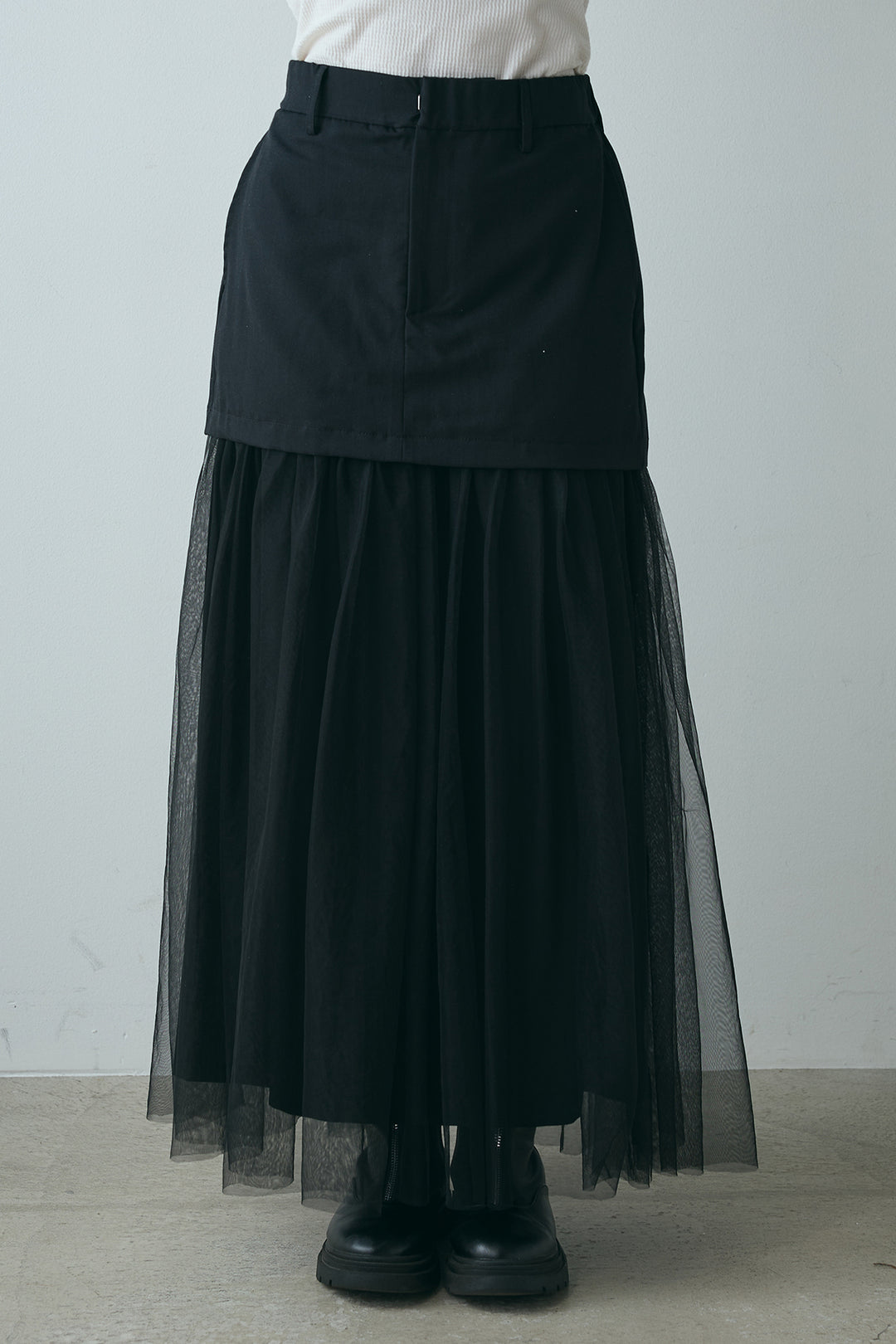 [SET]モノトーンフォトプリントTシャツ+切り替えデザインボリュームチュールスカート(2set)