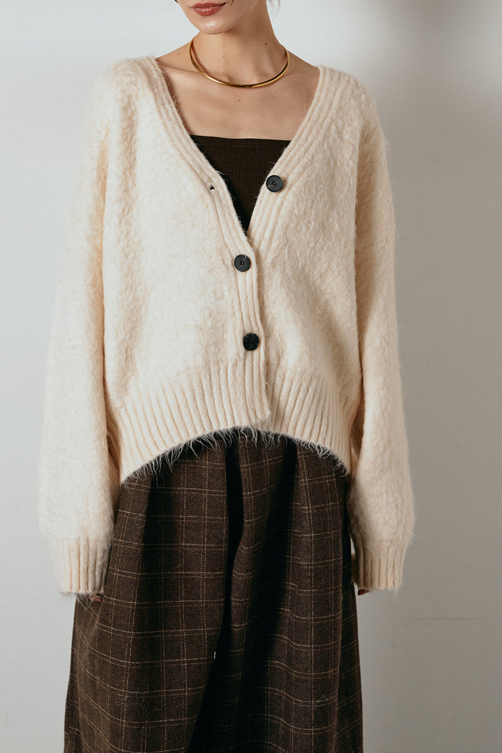 起毛ボタンニットカーディガン/コーヒー