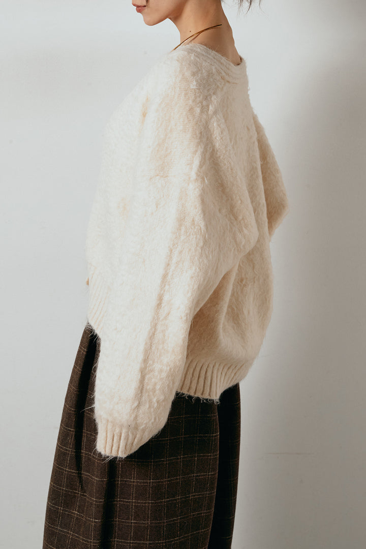 起毛ボタンニットカーディガン/コーヒー