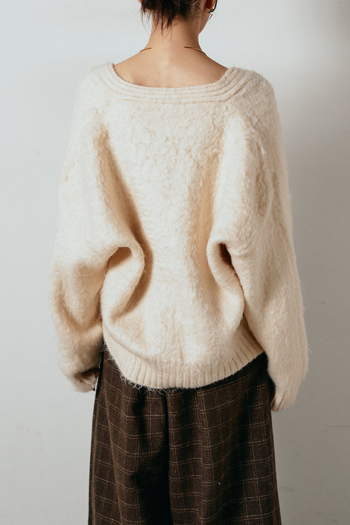 起毛ボタンニットカーディガン/コーヒー