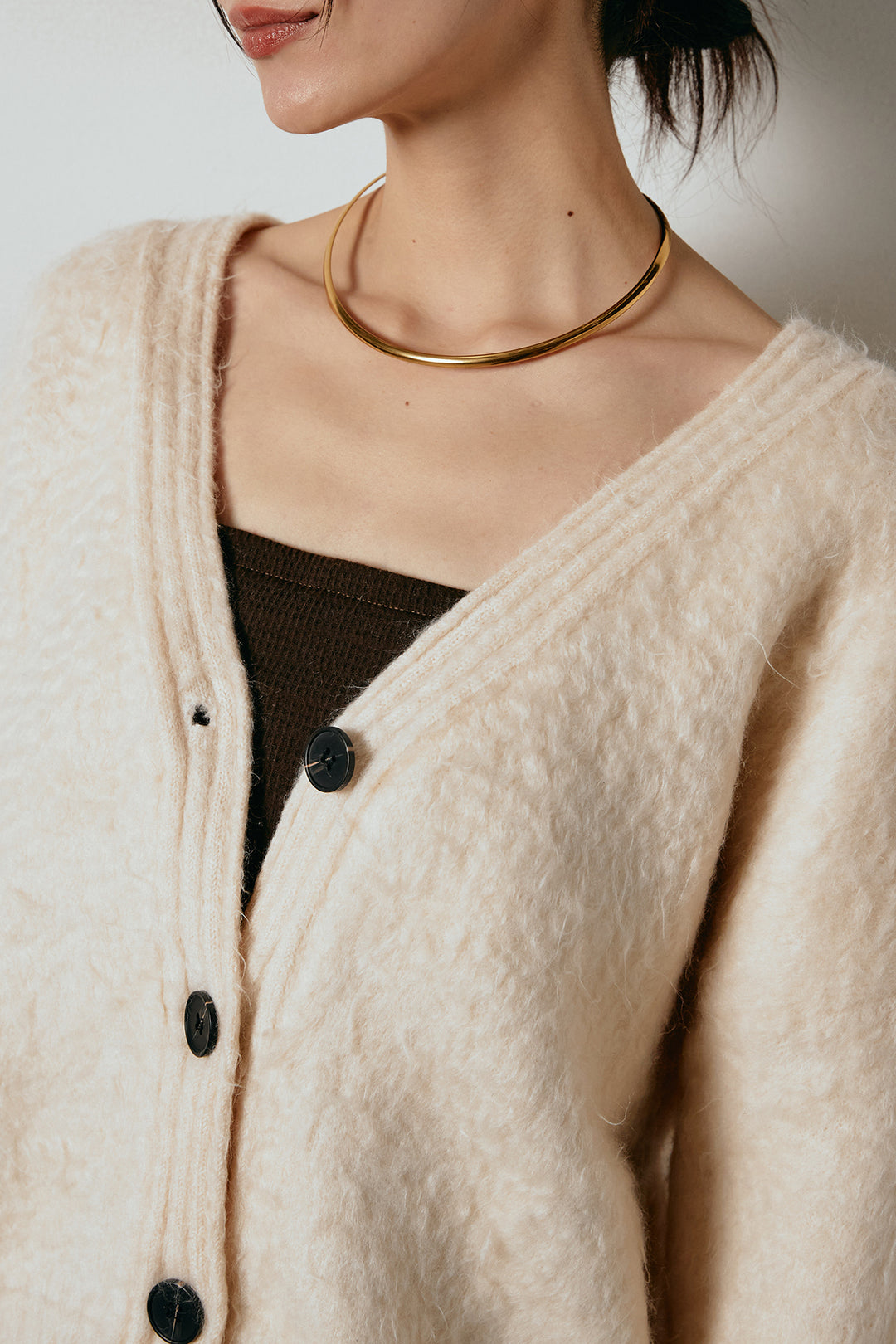 起毛ボタンニットカーディガン/アイボリー