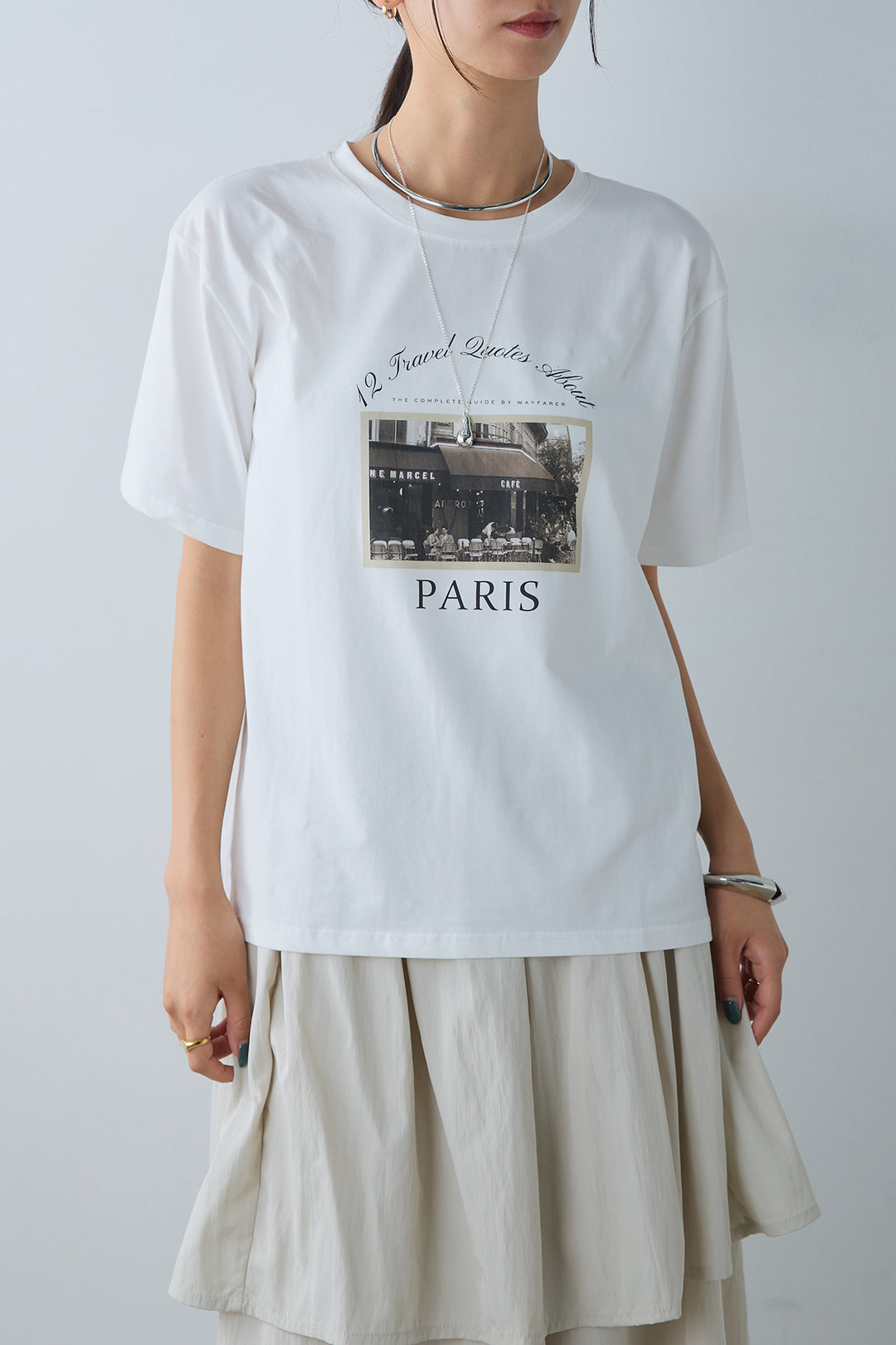 [SET]PARISフォトTシャツ+パッド付きスクエアネックリブニットワンピース(2set)