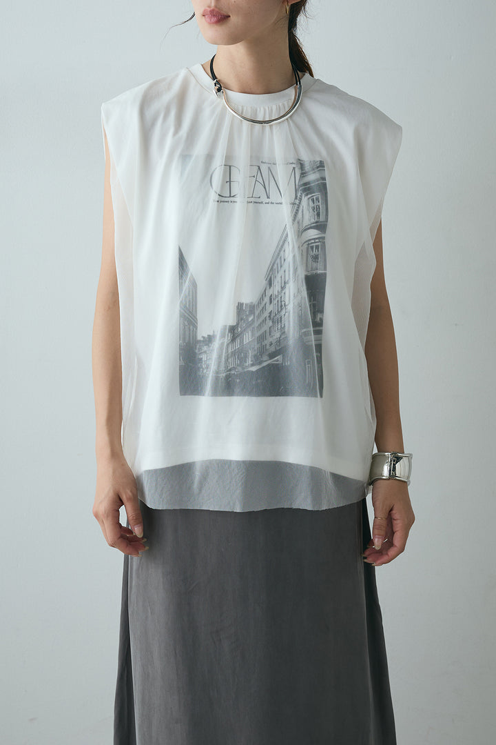 チュールレイヤードフォトプリントTシャツ