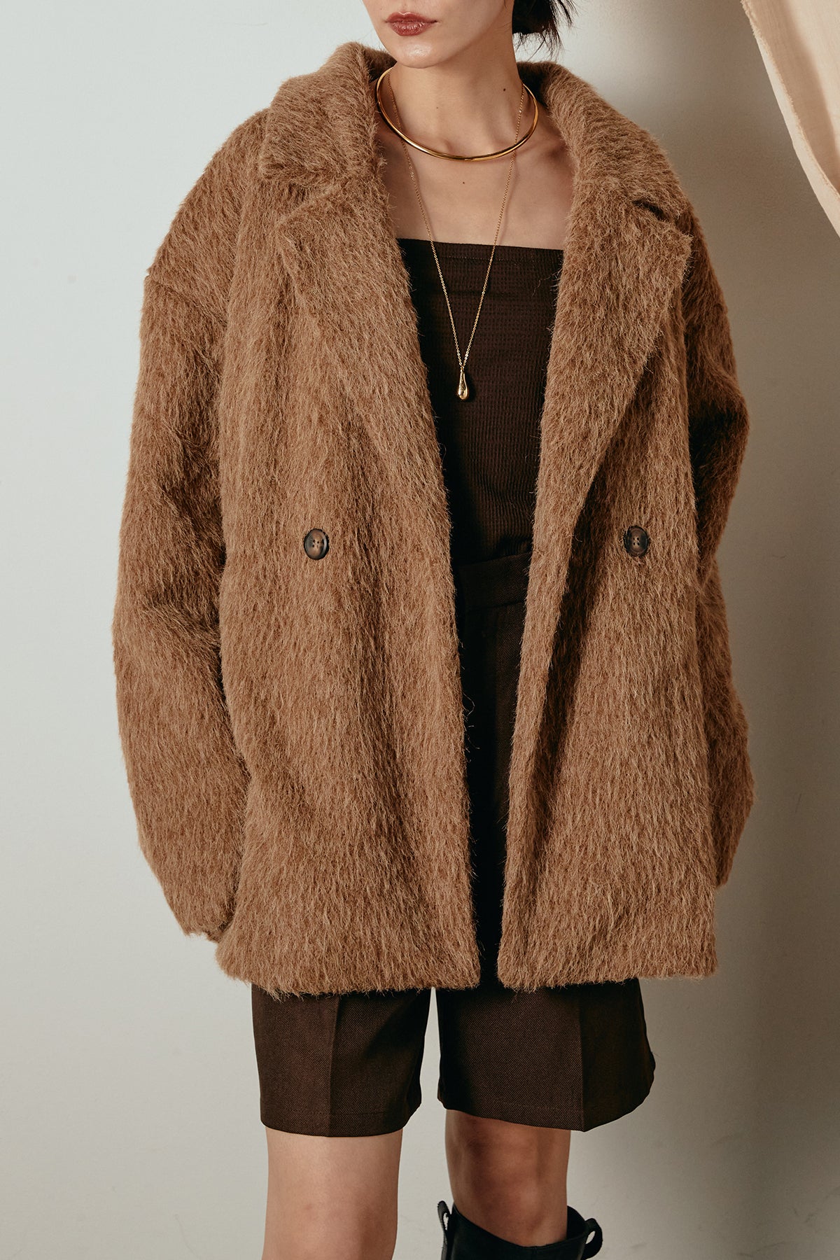 シャギー起毛ミドル丈ジャケットコート – ESICA