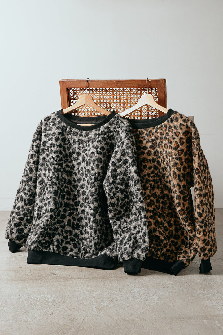 レオパード柄ボアトップス/ブラック