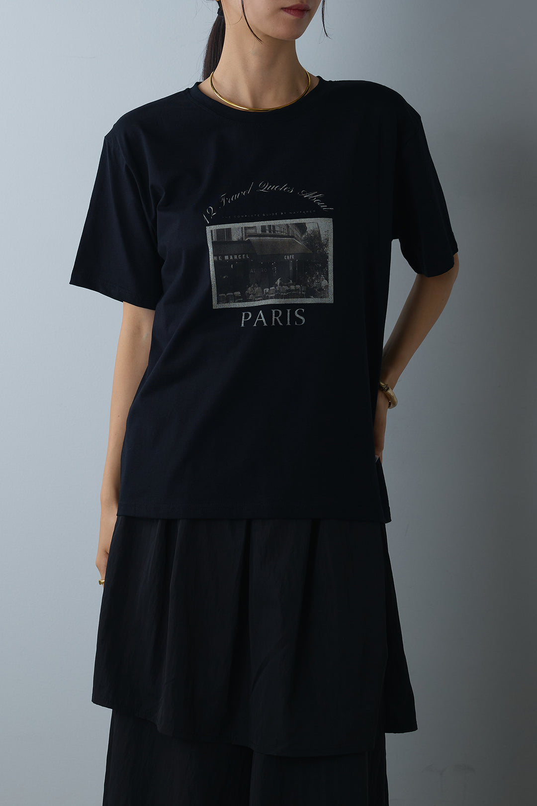 [SET]PARISフォトTシャツ+パッド付きスクエアネックリブニットワンピース(2set)