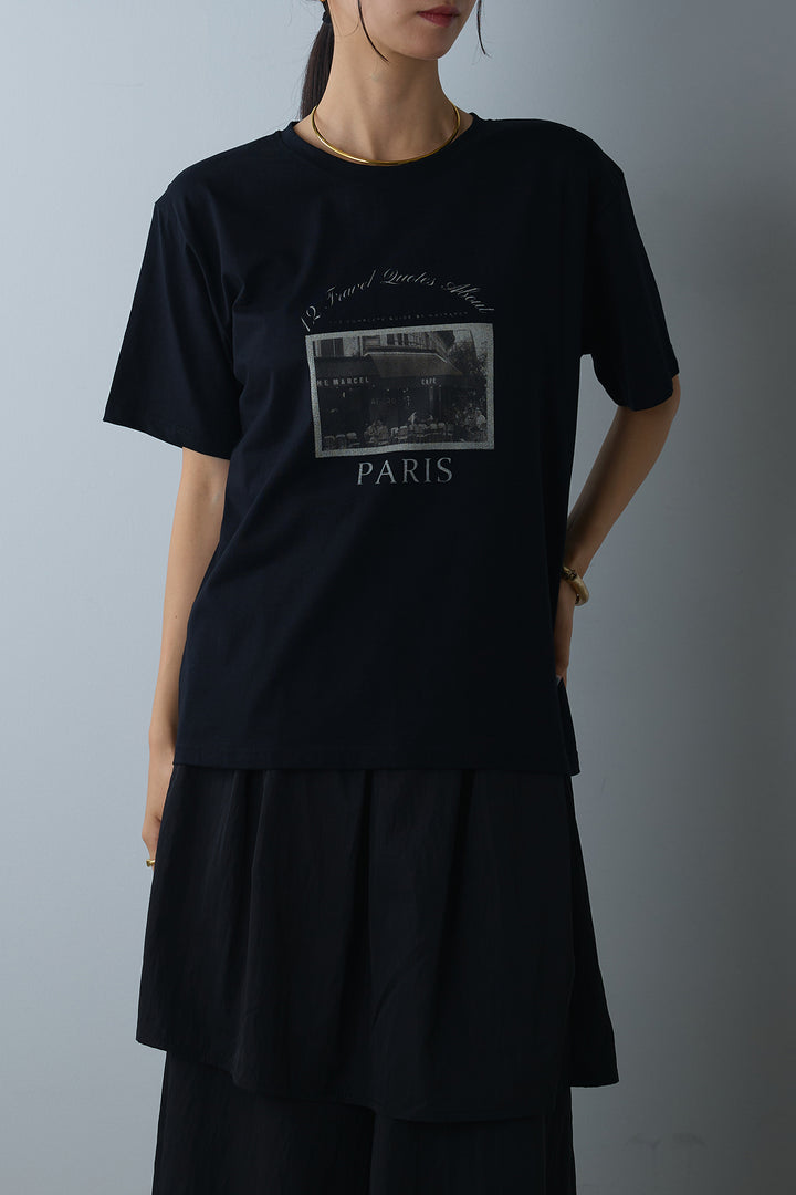 [SET]PARISフォトTシャツ+パッド付きスクエアネックリブニットワンピース(2set)