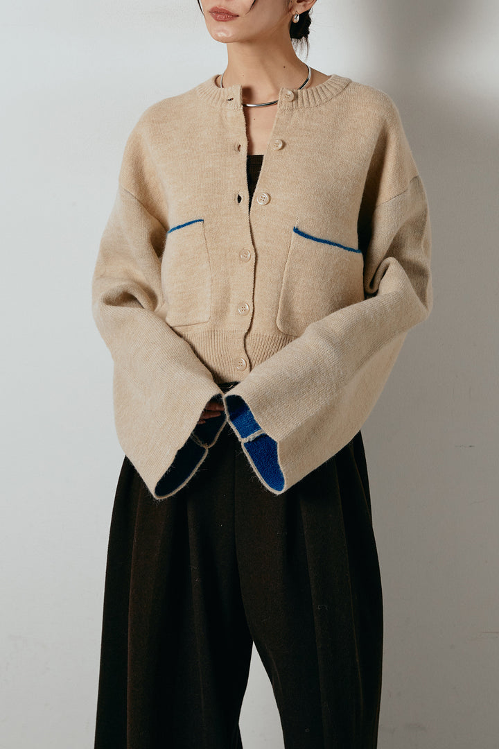 アルパカタッチダブルフェイスカーディガン/チャコール