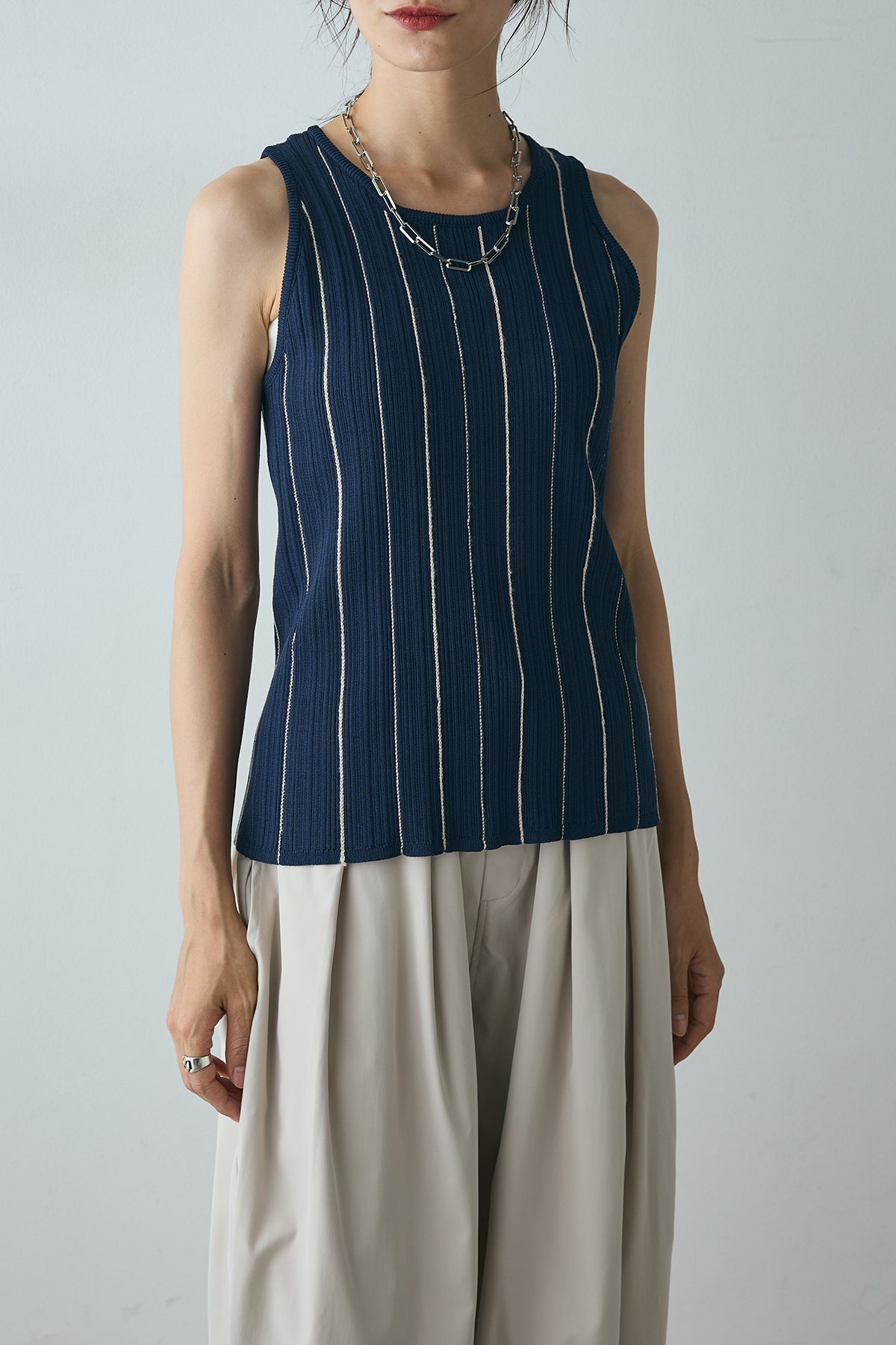 ENC stripe american ストライプアメスリニットタンクトップ セール】stripe american sleeve knit tank top / ストライプ