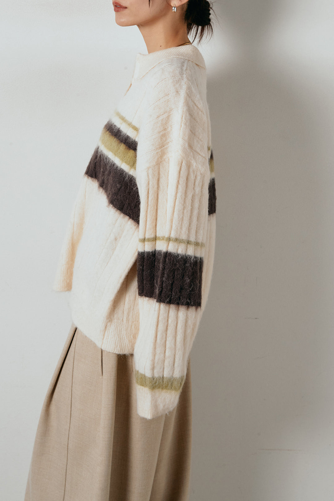 アルパカタッチボーダーポロニット/アイボリー