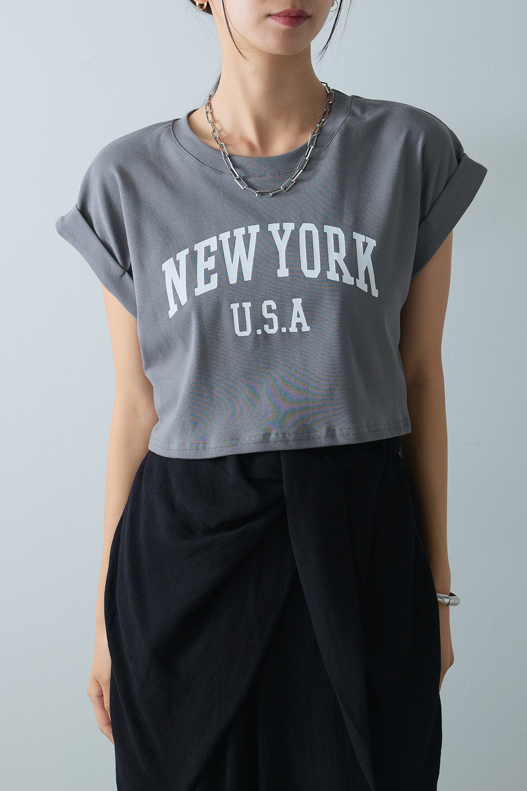 [着回しセット]ショート丈NEWYORKロゴTシャツ+ショート丈NEWYORKロゴTシャツ+ベルト付きクロスデザインパンツ(3set)