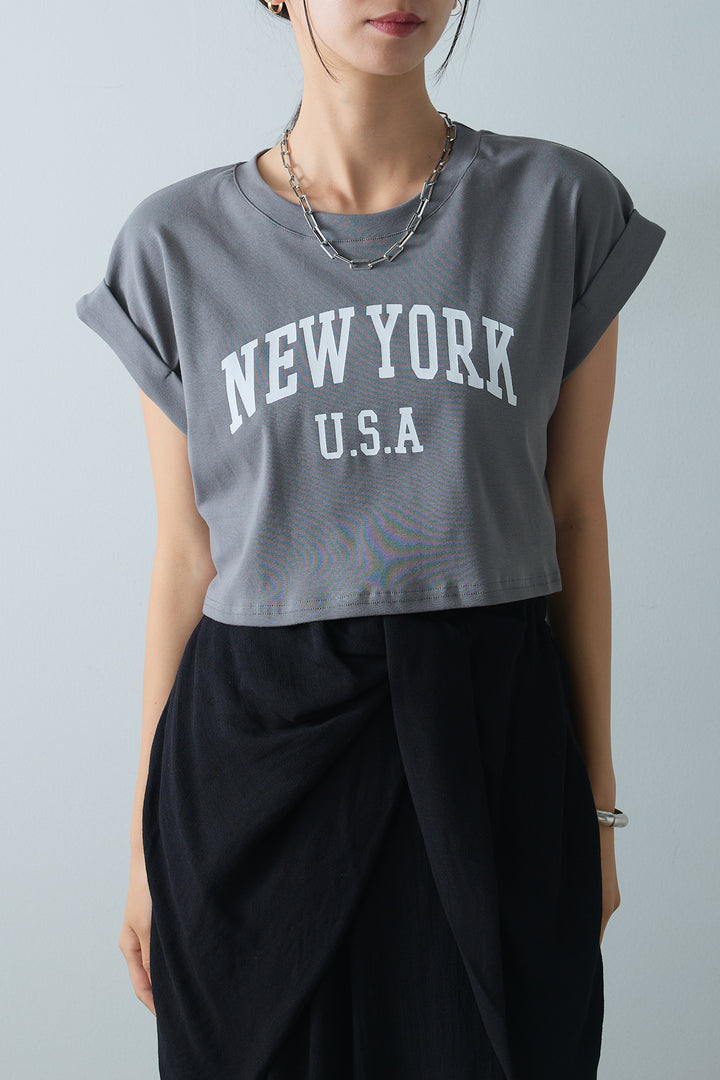 [着回しセット]ショート丈NEWYORKロゴTシャツ+ショート丈NEWYORKロゴTシャツ+ベルト付きクロスデザインパンツ(3set)