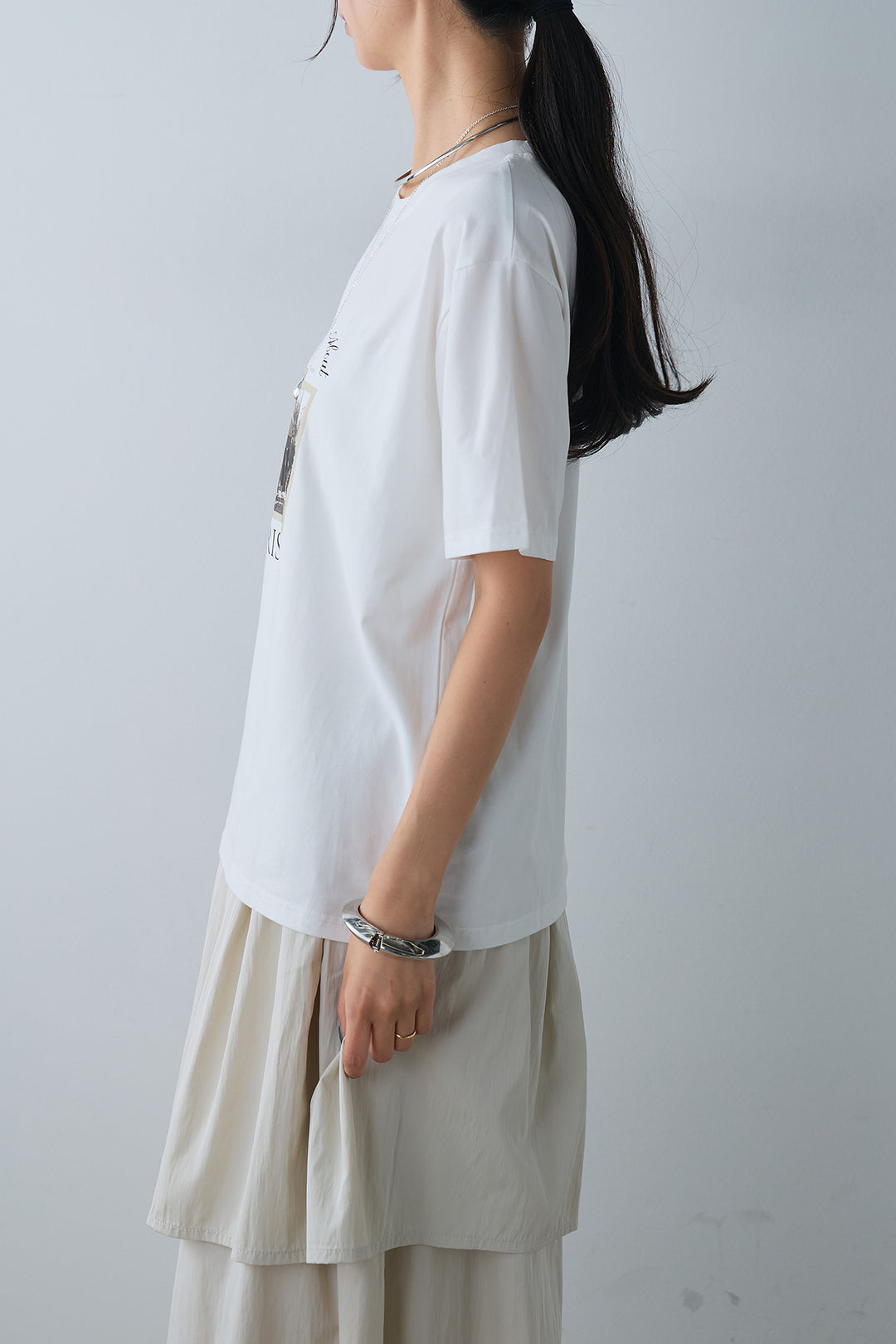 [SET]PARISフォトTシャツ+パッド付きスクエアネックリブニットワンピース(2set)