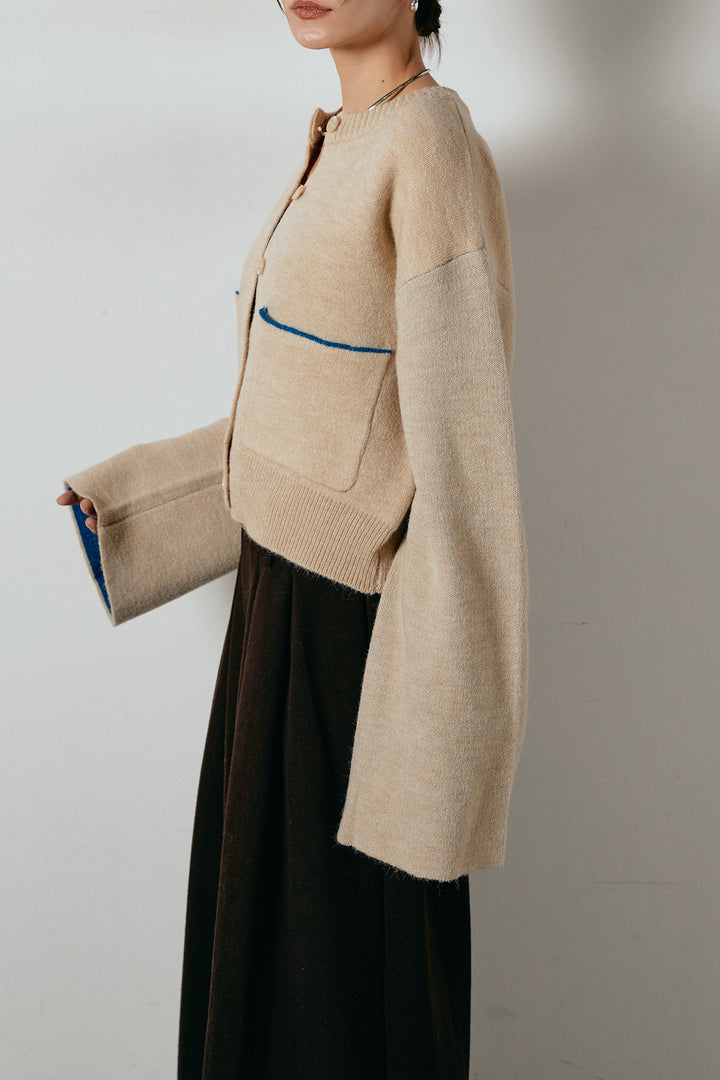 アルパカタッチダブルフェイスカーディガン/チャコール