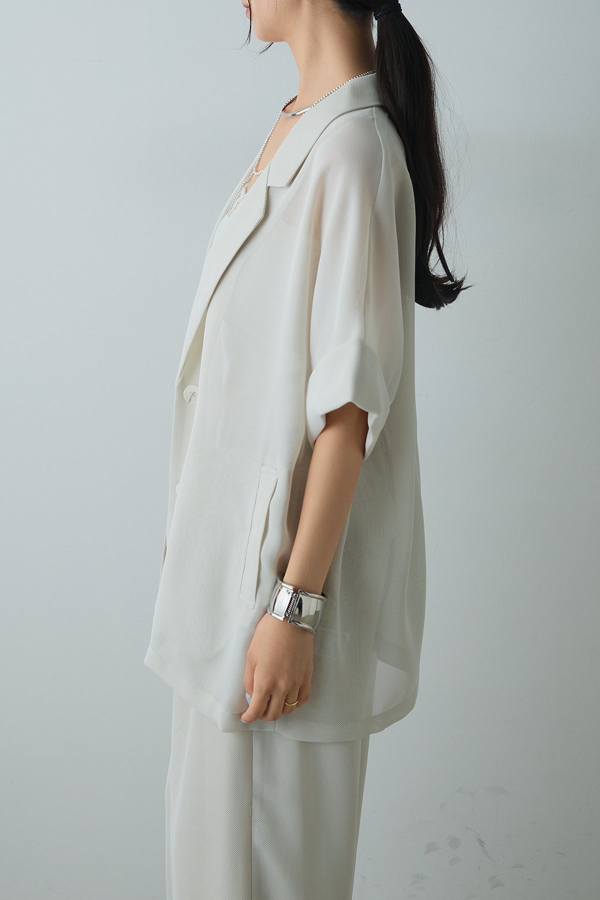 リネンライク半袖ダブルジャケット テーラードジャケット エクリュ ESICA 即納】リネンライク半袖ダブルジャケット – ESICA