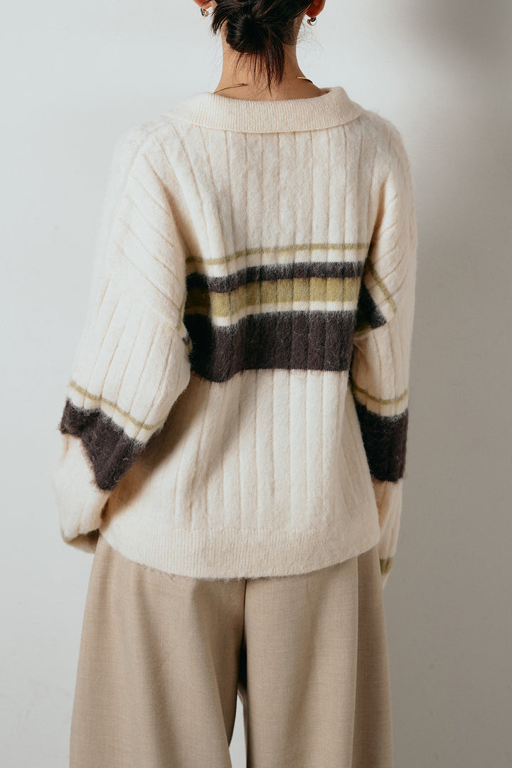 アルパカタッチボーダーポロニット/ブラウン