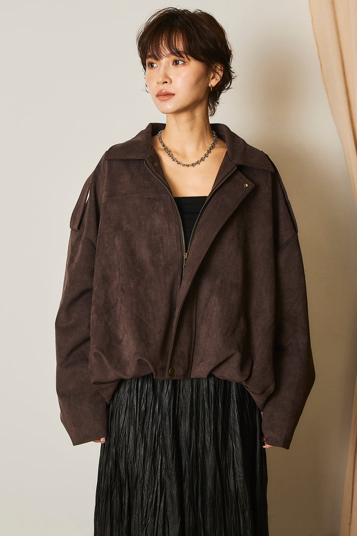 [SET]バルーンシルエットフェイクスエードブルゾン+ワッシャーサテンスカート(2set)