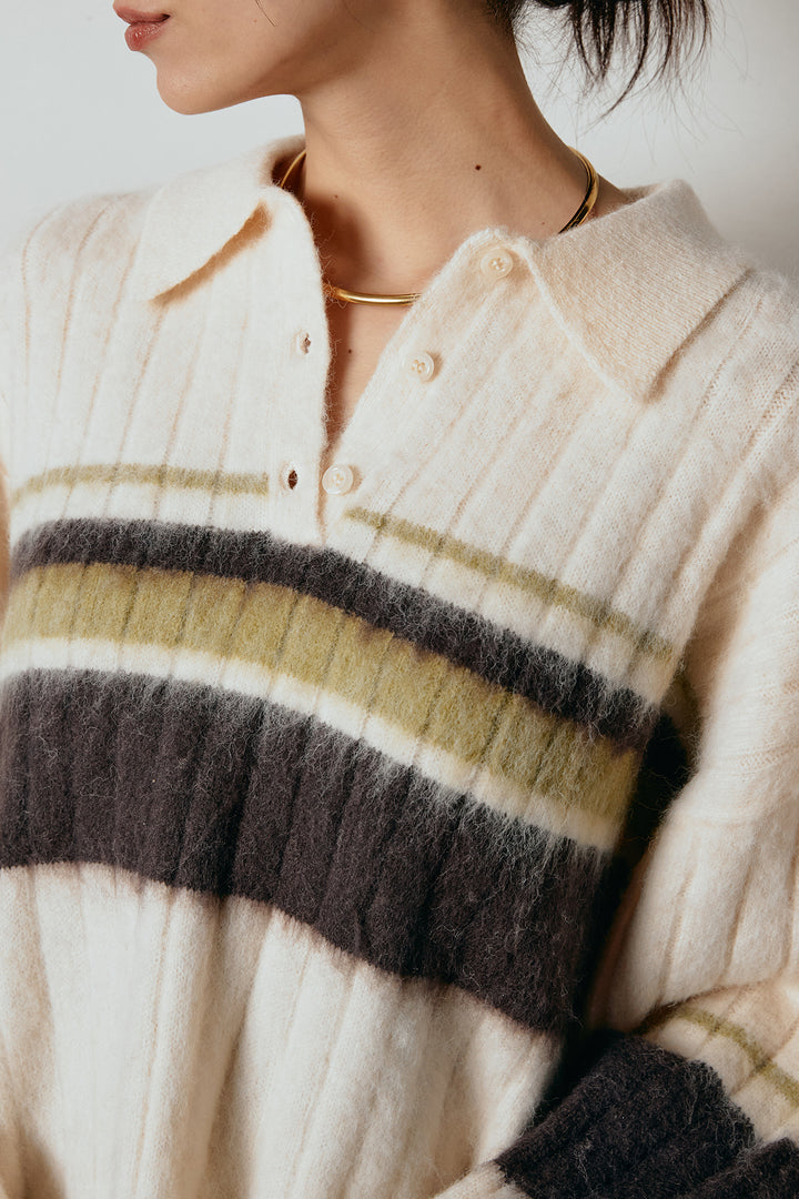 アルパカタッチボーダーポロニット/チャコール